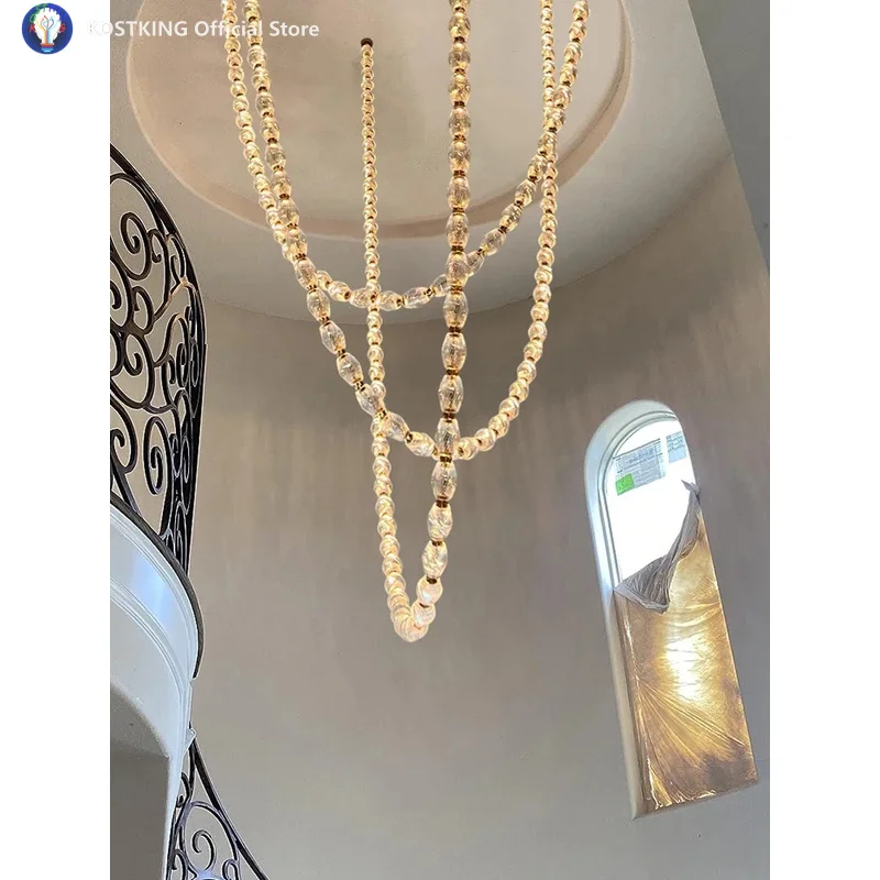 Diamond Necklace Of 15th Century DIY Glass Dimmable LED Pendant Light 2025 Chandelier Lustre Hanging Lamp For Living Room