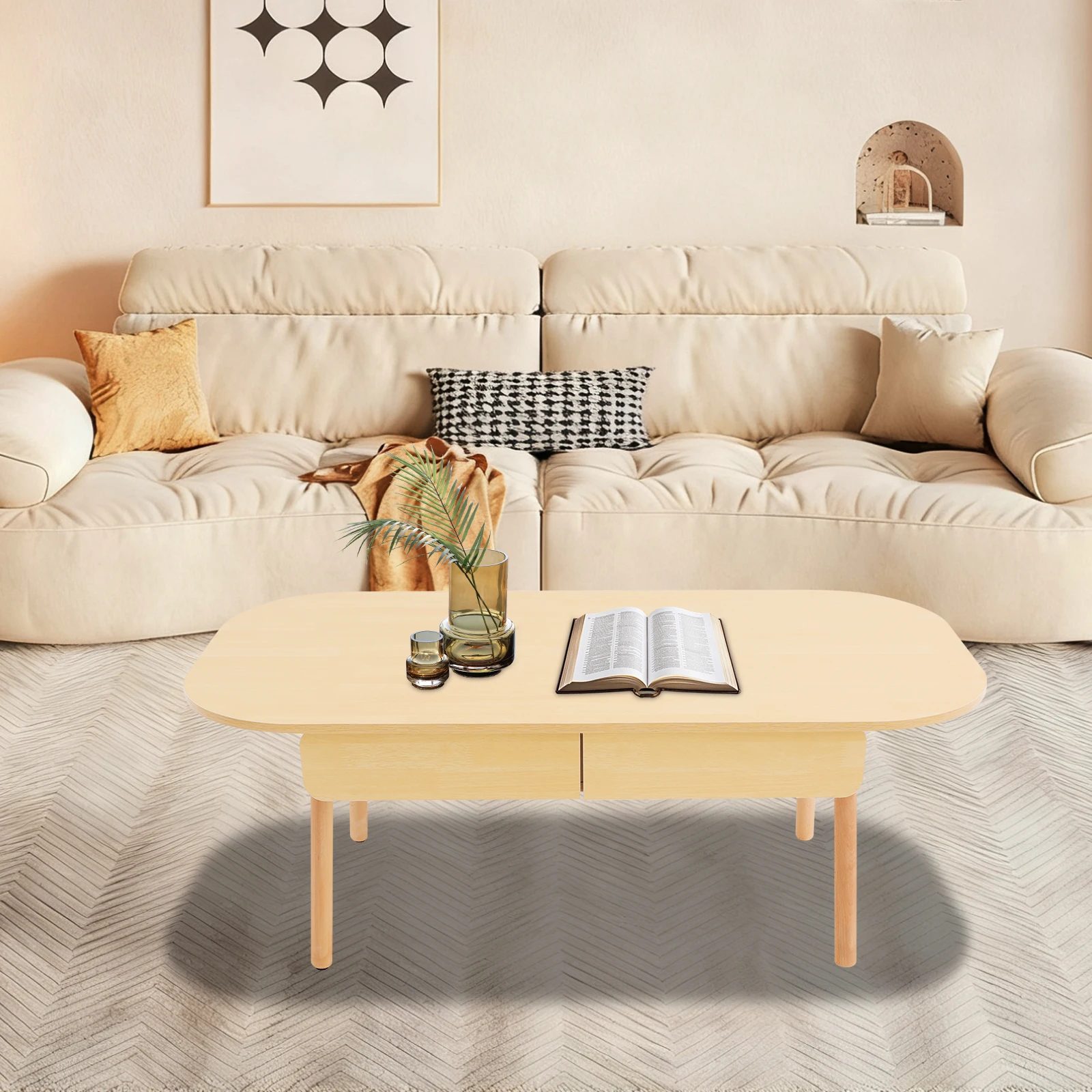 Coffee Table with Storage for Living Room Modern Coffee Table with Double Drawers