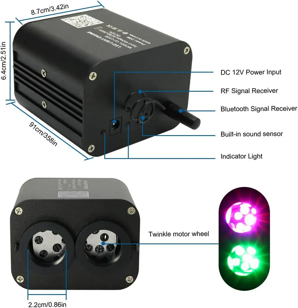 Starlight headliner 20w cabeças duplas cor diferente cintilação rgbw luzes de fibra óptica estrela luz de teto sensor de som fonte de luz