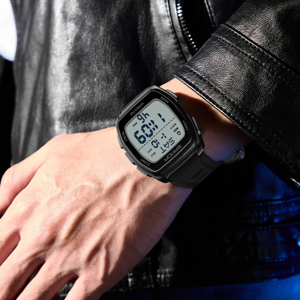 SANDA 9080 Fashion Tonneau Design Men Digital Watches Waterproof Sports Watch For Men Led Backlight Wristwatch Electronics Watch