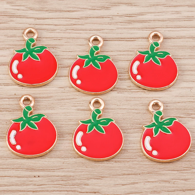 10 Uds. De dijes de comida bonitos de 13x17mm, colgantes esmaltados de tomate para hacer joyas, collares, pendientes, pulseras, suministros para manualidades DIY