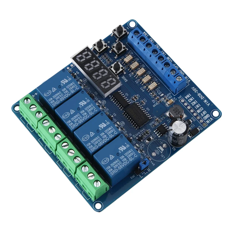 1 Piece Relay Module Board With Optocoupler Self-Locking Timing Relay DC 8V-36V 4 Channel Multi-Function