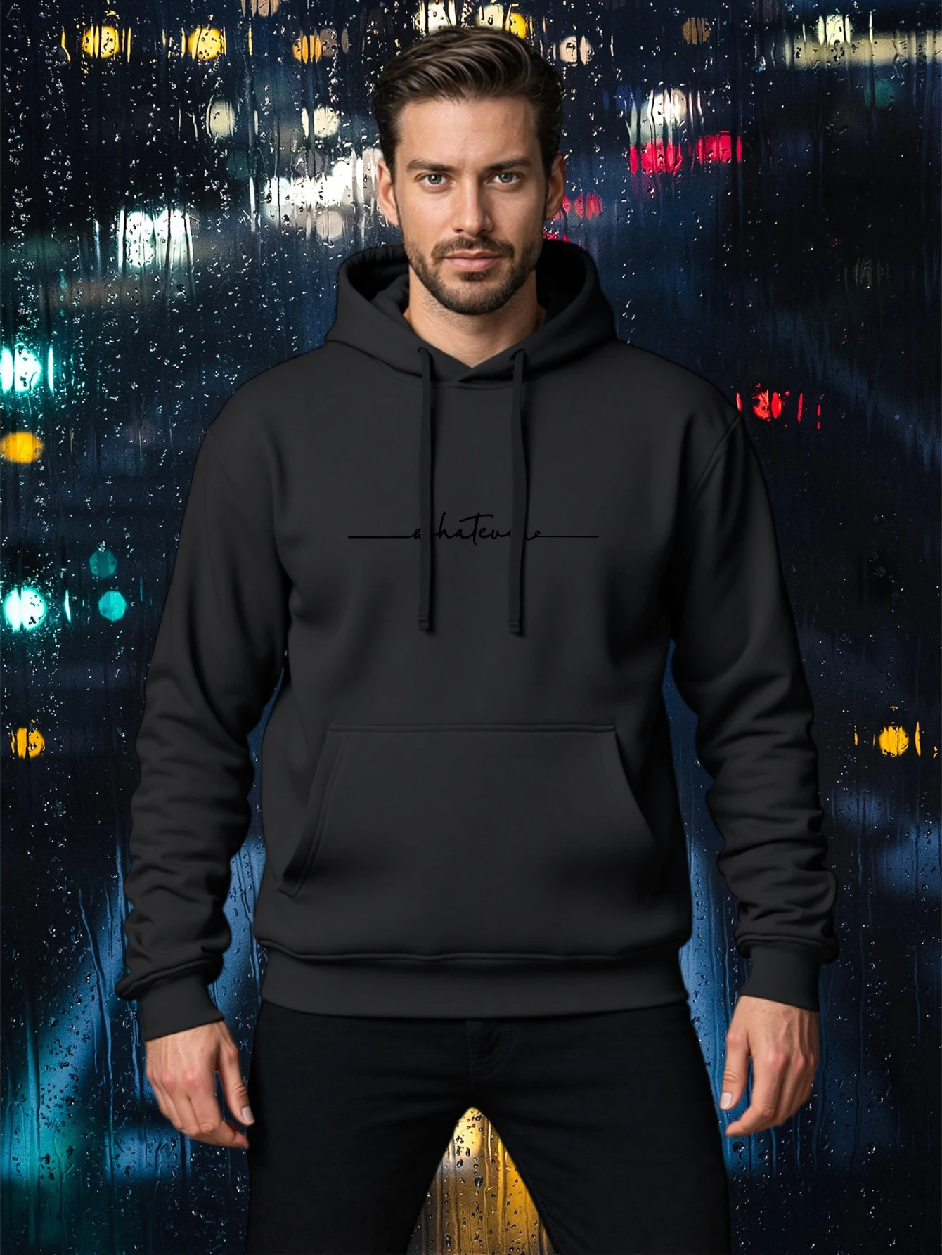 تي شيرت رجالي بأكمام طويلة ورقبة دائرية فضفاض مقاس كبير للخريف والشتاء بقلنسوة