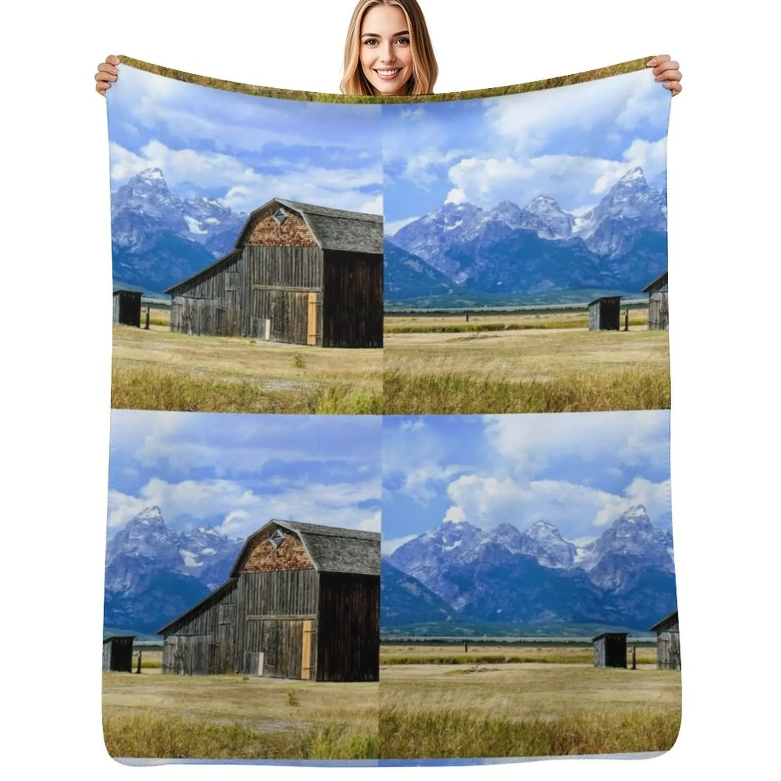 Jackson Hole Grand Tetons Mountains Barn Throw Blanket Cozy Microfiber Throw Blanket for Home Bedroom