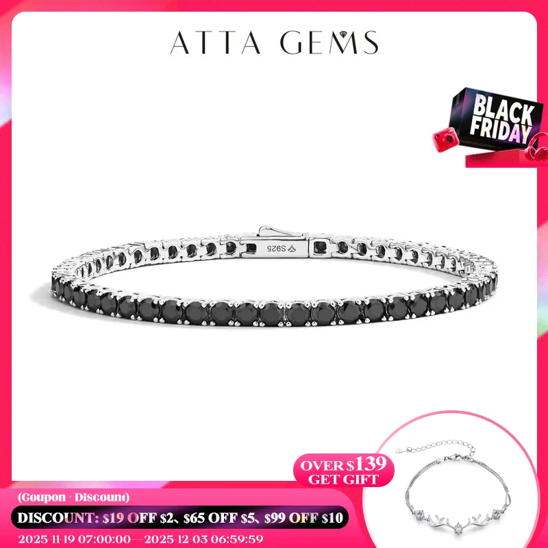 

ATTAGEMS Top Quality Round Cut 3.0mm 3.5mm Black Moissanite Tennis Bracelet For Man Women S925 Silver Pass Diamond Test Jewelry