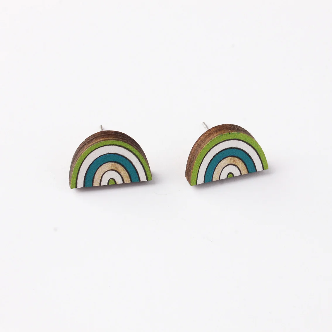 St. Patrick's Day Lucky Shamrock Coffee Rainbow Printed Wood Button Wooden Studs Earrings for Women