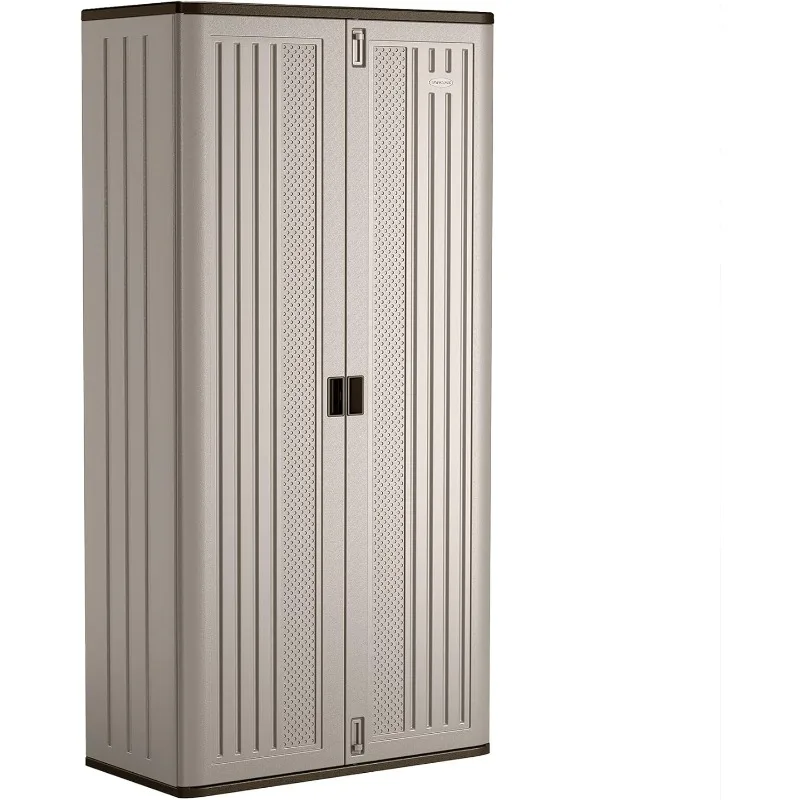 

Suncast 80.25" Mega Tall Heavy-Duty Resin Storage Cabinet with 3 Shelves, Platinum/Slate, Made in the USA