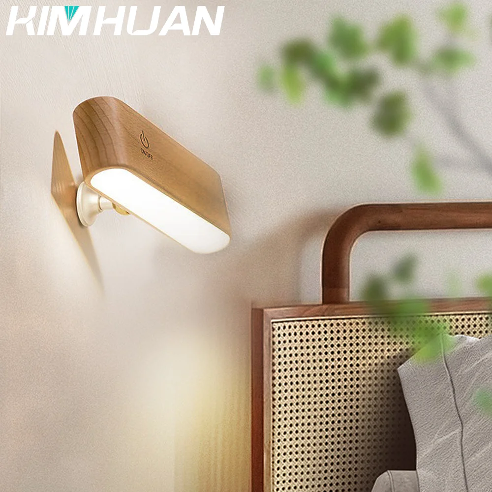 Scandinavian Solid Wood Led Small Table Lamp Modern Minimalist Bedroom Student Dorm Room No Punch Wall Lamp No Wiring  Lamp