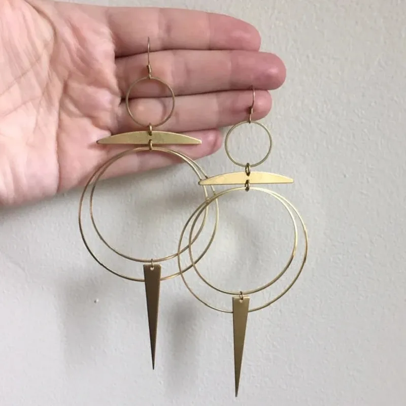 New Golden Color Goddess Hoop Earrings Drop Geometric Crescent Phase Hippie Statement Witchy Jewelry Punk Gorgeous Women Gift