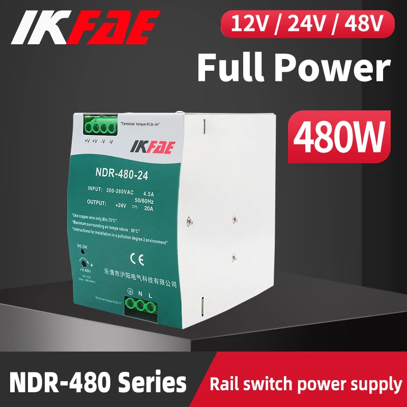 

NDR-480 DIN Rail Switching Power Supply 480W Input 200-260V AC to DC 12V 24V 48V Output Industrial Electronics