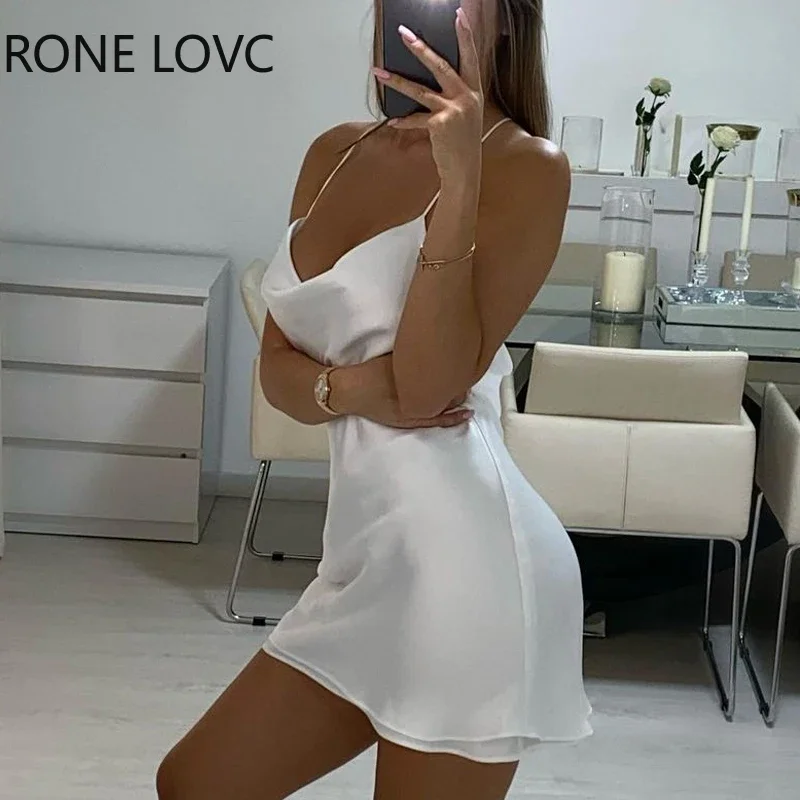 

Women Solid Cami backless Cowl Neck Summer Sexy Party Dress