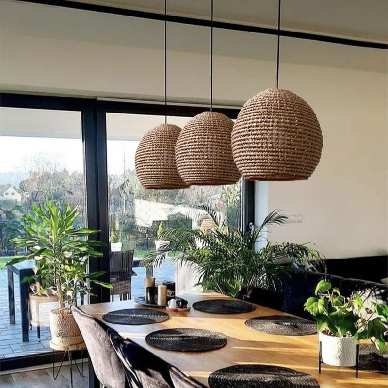 

Cream wind restaurant chandelier designer creative straw lamp Japanese retro homestay lamp