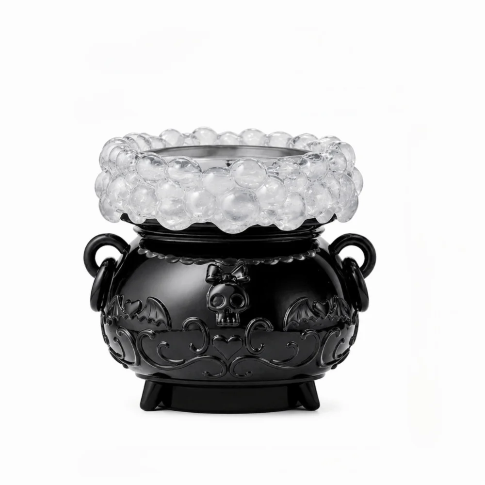 Color-Changing LED Lights Halloween Glowing Bubble Witch Crucible Relief Pattern Resin Bubbling Cauldron Ornament