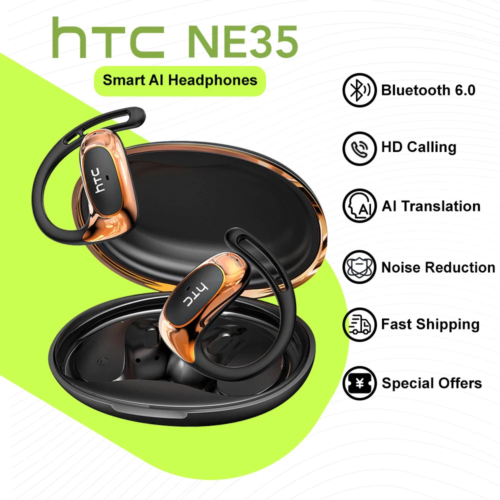 

HTC NE35 Wireless Bluetooth Earphone AI Translation OWS Sport Headphone Comfortable Ultra-light Earhook Earbuds With Mic