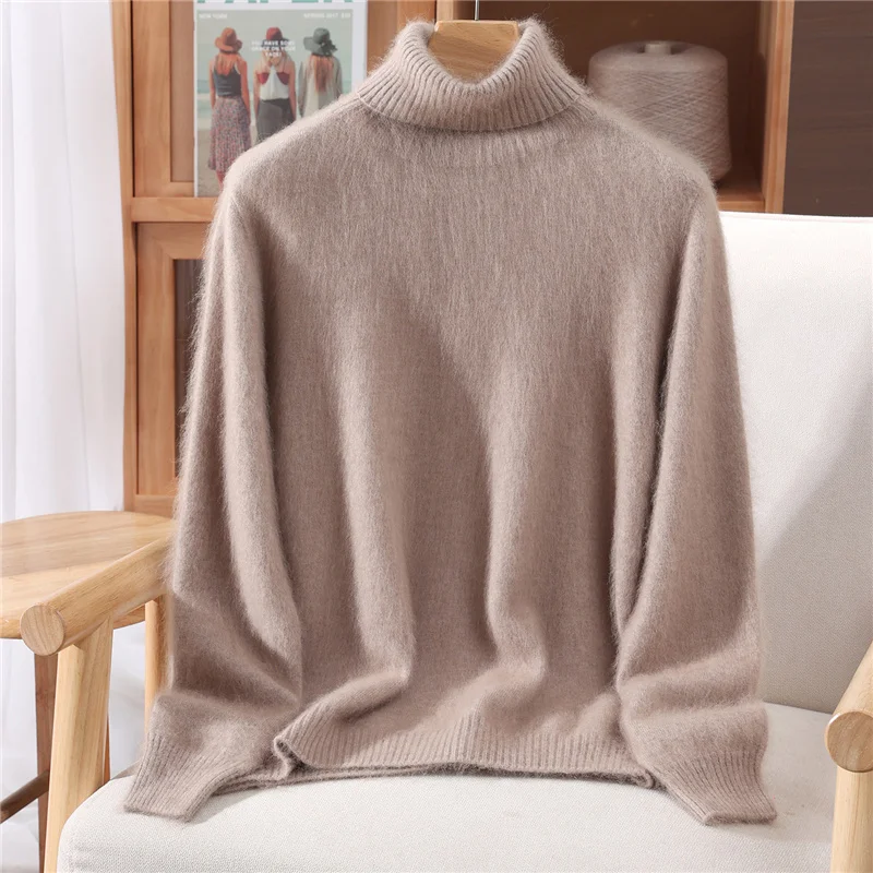 Women 100% Mink Cashmere Sweater Turtleneck Pullover Multicolor Base Layer Knitwear Autumn Winter Slim Basic High Strecth Tops