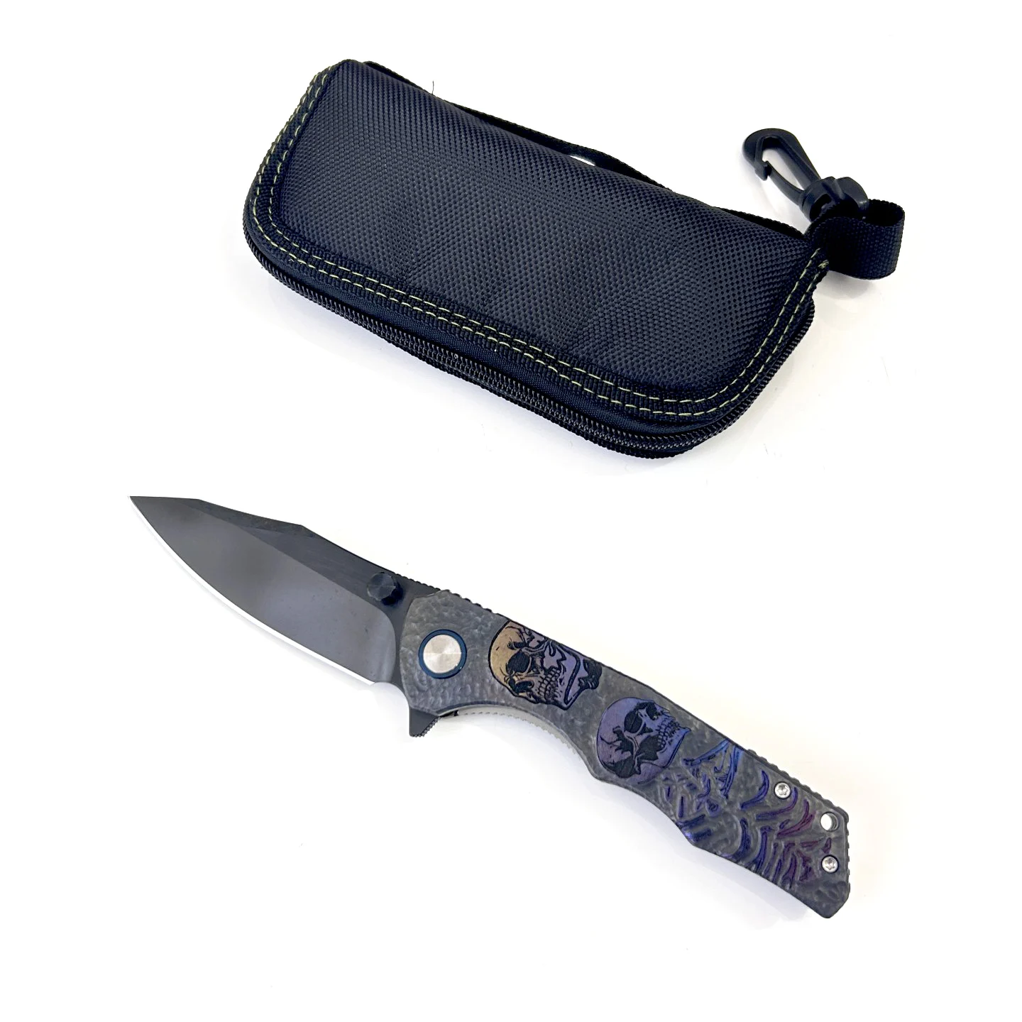VG10 DLC Folding Knife TC4 Titanium Carved Handle Ceramic Bearings Premium EDC Pocket Knife Outdoor Camping