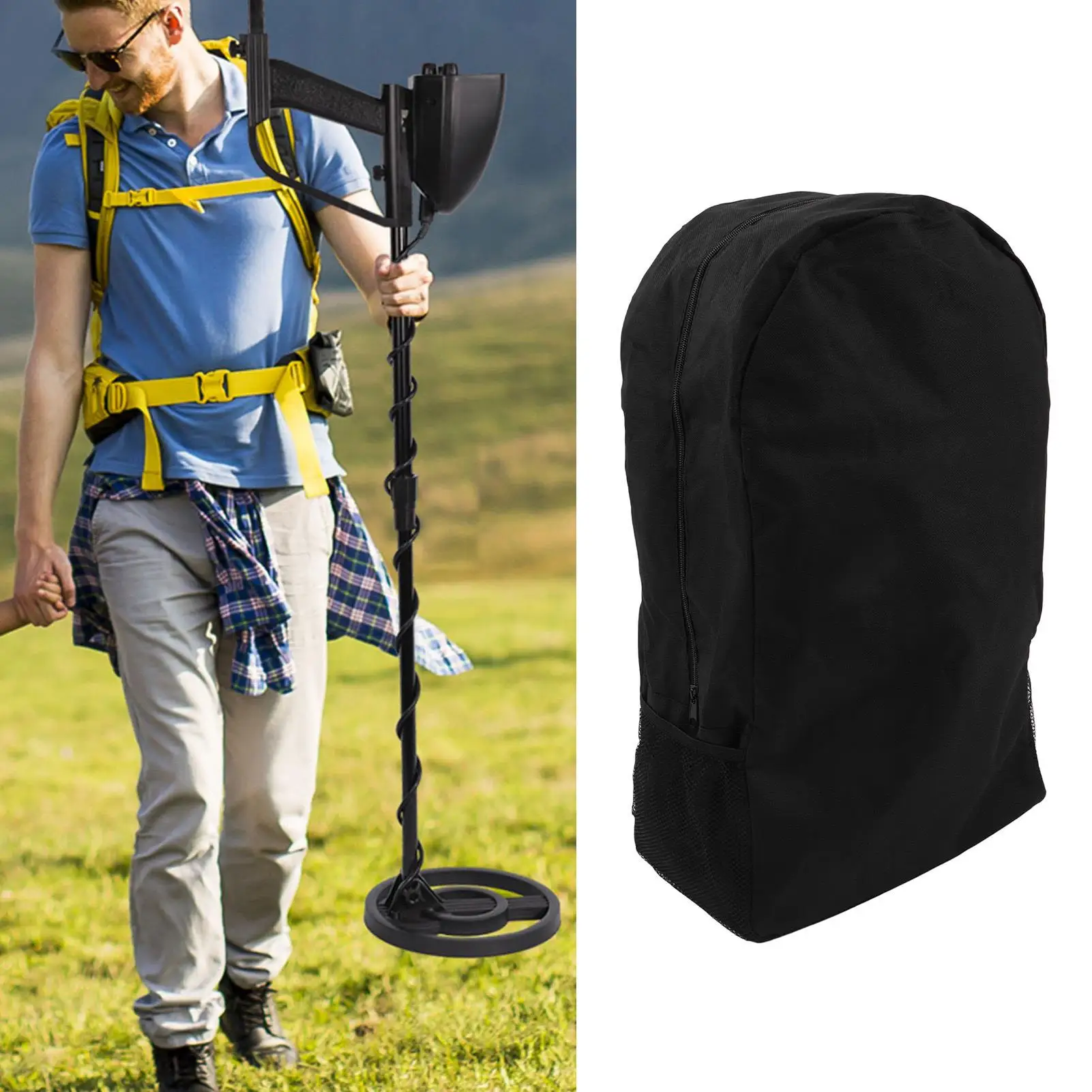 Large Capacity Nylon Metal Detector Backpack - Lightweight Versatile Storage Bag with Side Pocket for hiking & Scanning