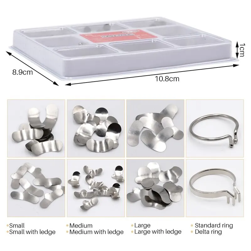 Denspay-Sistema de matriz seccional Dental, banda de matriz seccional Dental, sujeción de resina/anillo de separación, herramientas de dentista, 100 unids/lote por caja