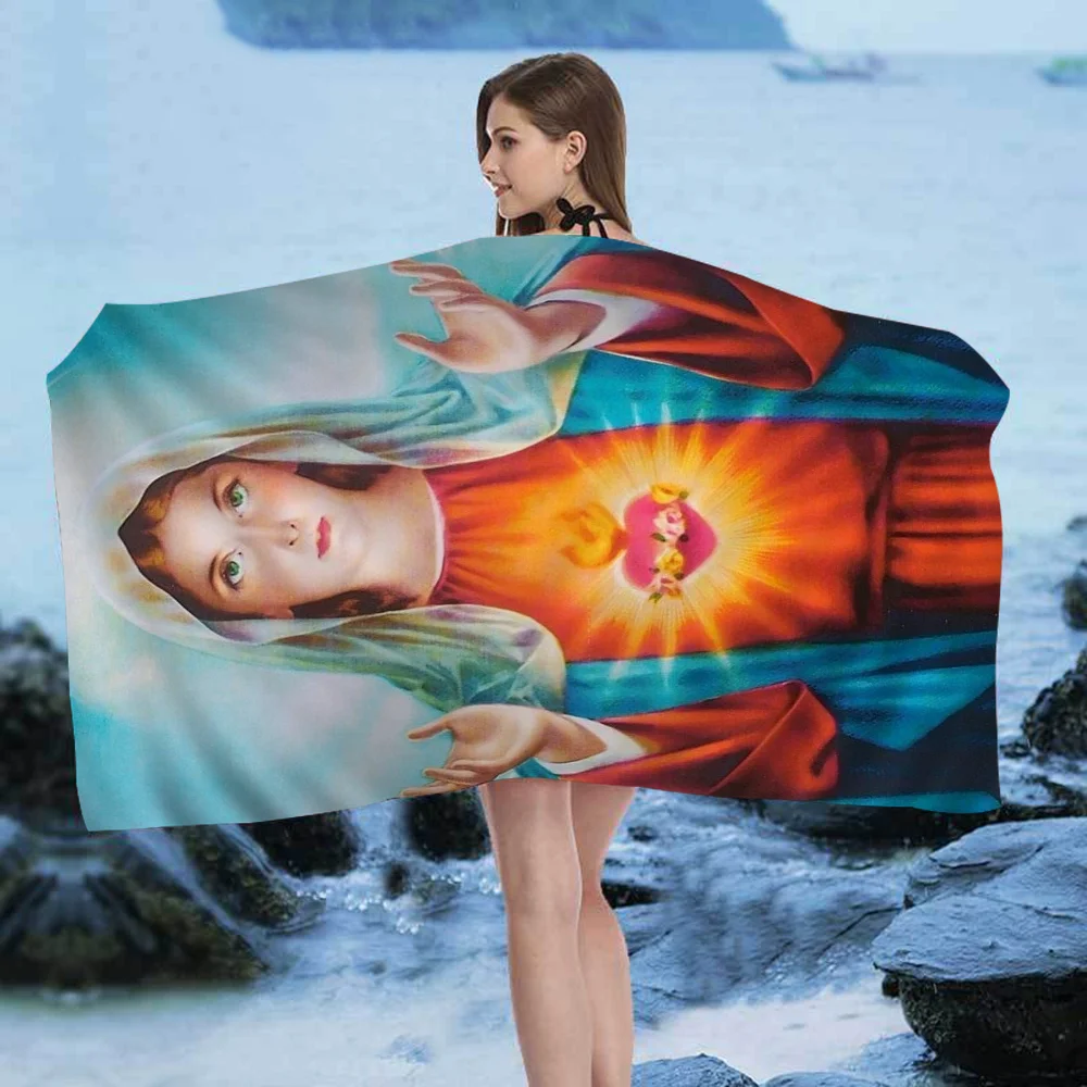 Virgin Mary Christian Towel Microfiber Beach Towel Absorbent Quick dry Soft Yoga Swimming Resort Mountain Climbing Towel