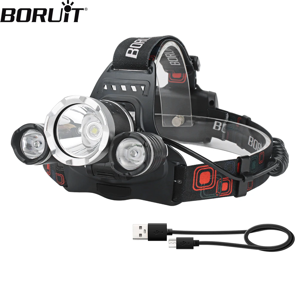 BORUiT-Farol LED portátil, farol impermeável, 4-Mode Lights, lâmpada de iluminação carregável, lanterna Camping, HP700