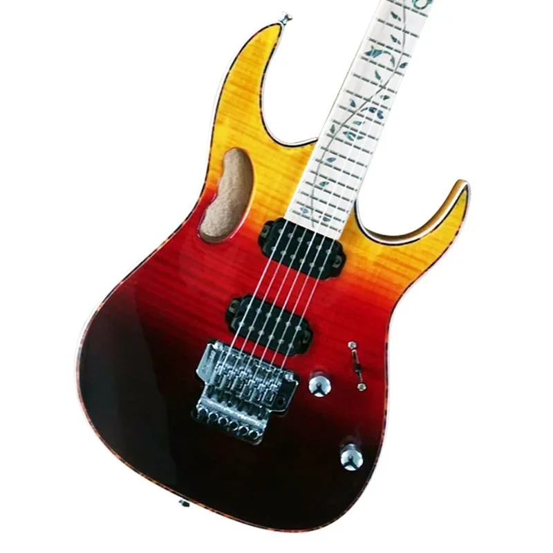 Paisen Double Rocker Tiger Pattern Veneer Tree Of Life Basswood Electric Semi 24 Fret Acoustic Electric Guitar