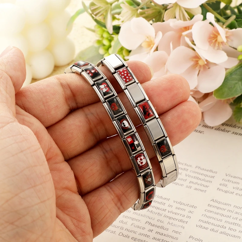 Neue Mode Halloween Schwarz-Rot Charm-Armband Italienische Charm-Glieder Passend für 9mm Armband Edelstahl DIY Schmuck Großhandel – Detail 4