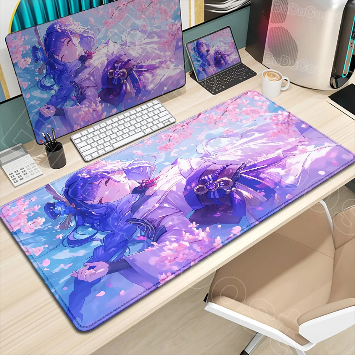 

Pretty Anime Girl Genshin Impact Raiden Shogun Gamer Mouse Pad Non-slip Rubber Game Mousepad 900x400mm Laptop Large PC Desk Mat