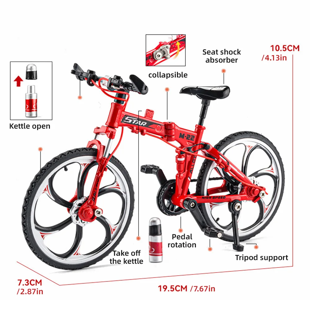 ミニフィンガー自転車おもちゃ、マウンテンバイク、合金、折りたたみ式、ホームデスクトップ装飾、赤