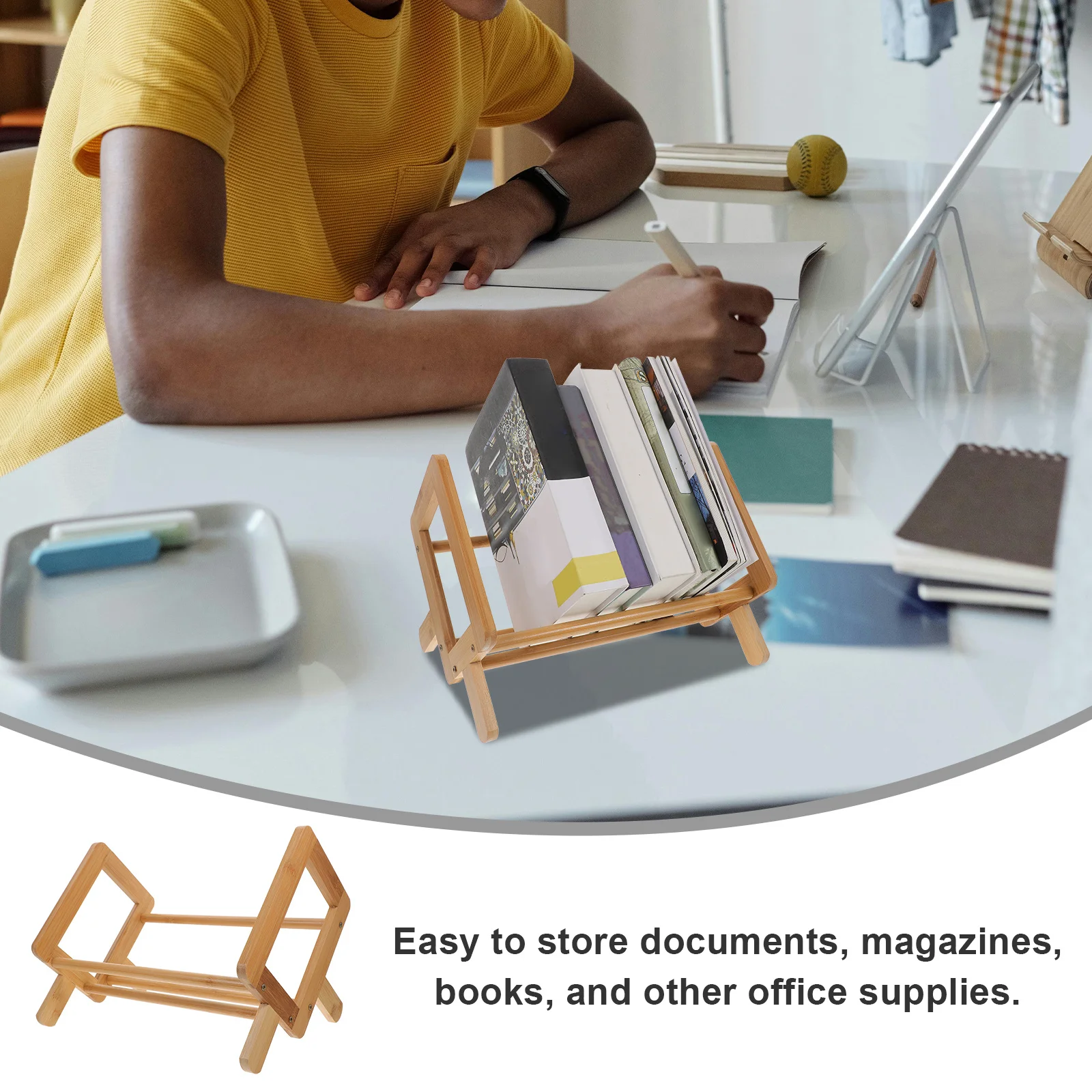 رف الكتب المكتبي، هيكل قوي، مقاومة التآكل، مقاومة الأوساخ للكتب والمجلات ومنظم المستندات #3