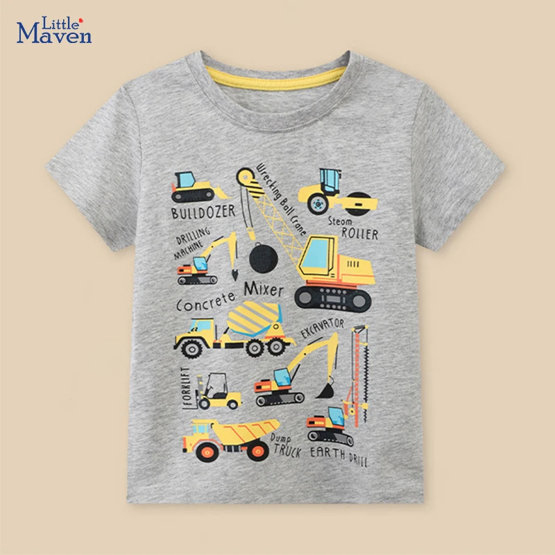 

Little maven 2024 Summer Fashion New Tops Children's Clothing T-shirts Cartoon Excavators Infant Baby Boys Kids Clothes