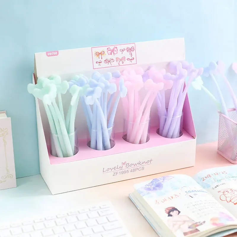 

48PCS Bowknot shaped silicone Rollerball pen 0.5mm creative cartoon cute student pen
