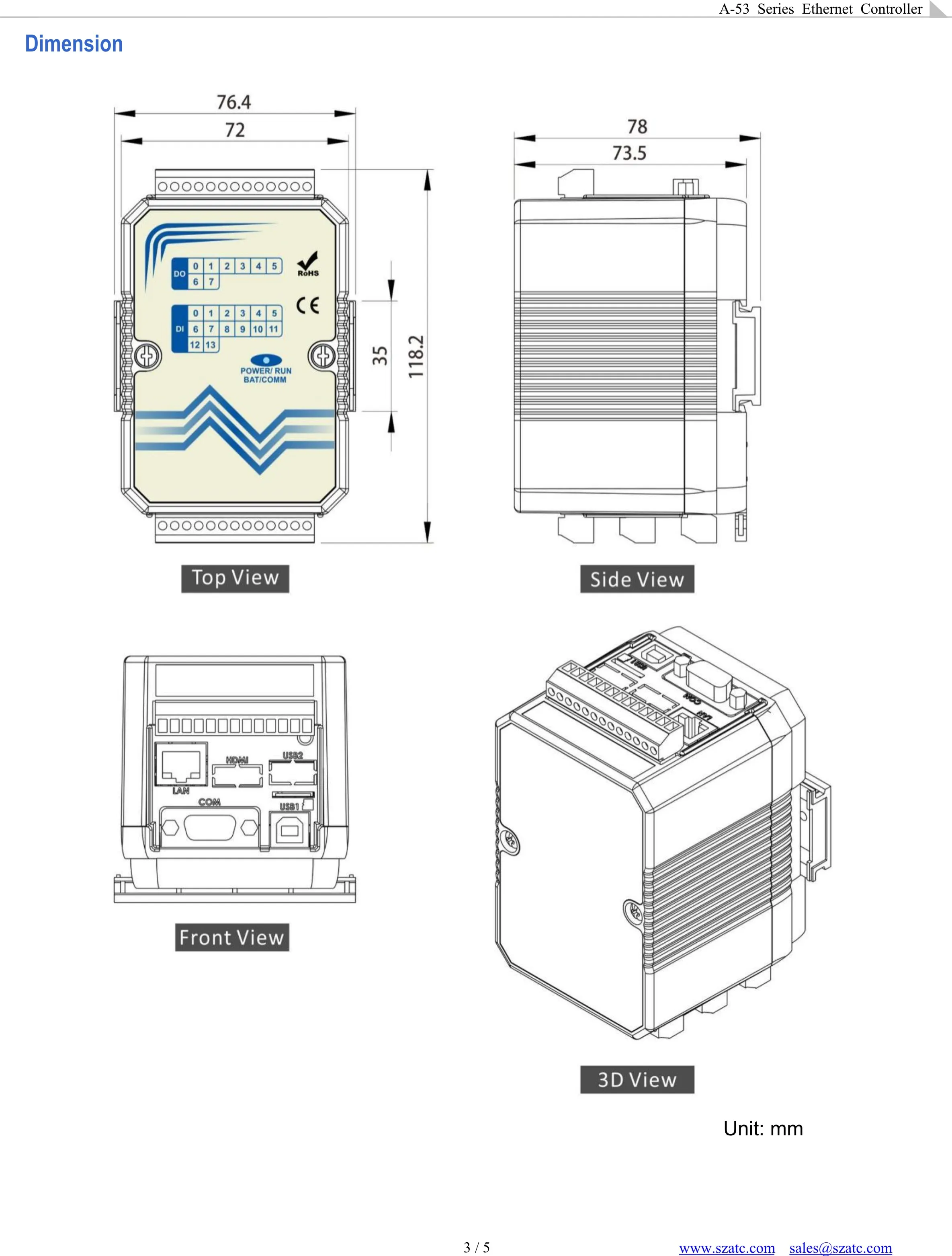 산업용 이더넷 PLC 컨트롤러 MODBUS 14DI 8DO 4AI 2AO I/O 모듈(A-5389)