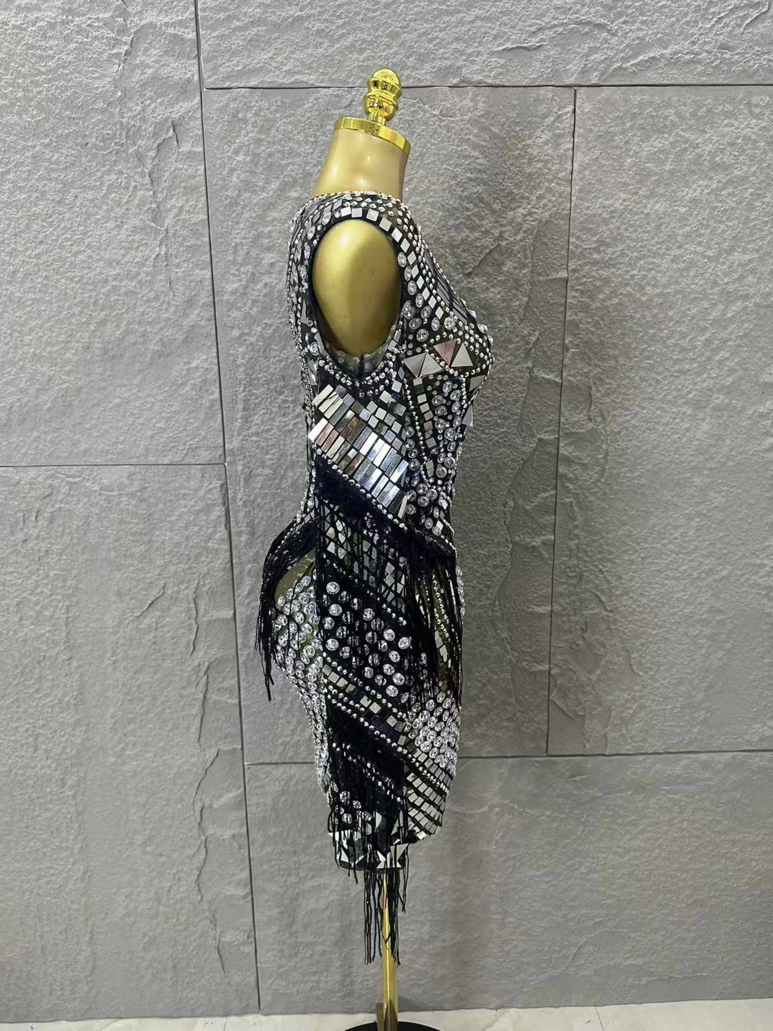 Luksusowa, błyszcząca sukienka mini z cekinami, frędzlami, długimi rękawami, prześwitująca, idealna na wieczorne przyjęcie, urodziny, seksowna, z siateczki, do klubu nocnego.