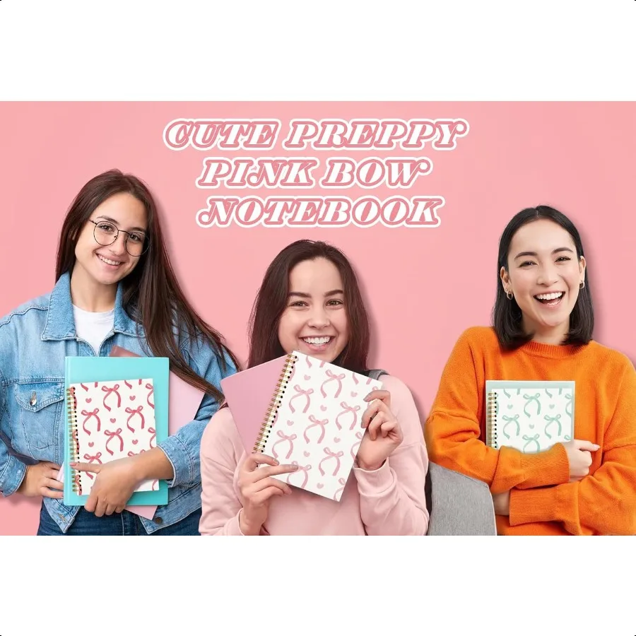 مجلة للفتيات المراهقات لطيف المدرسة يطير للفتيات الوردي القوس Preppy دفتر مذكرات الاشياء القرطاسية غلاف دفتر دوامة 5.
