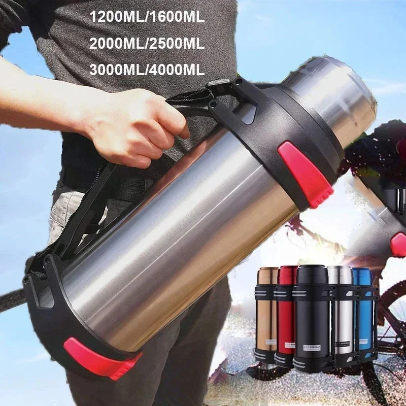 1200-4000ML Large Thermos Bottle Vacuum Flasks Stainless Steel Insulated Water Thermal Mug Cup with Strap 48 Hours Insalation