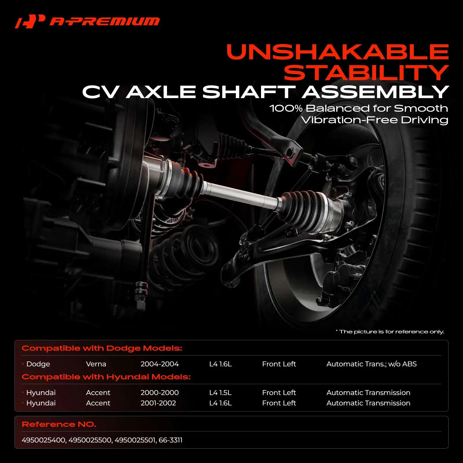 A-Premium Front Driver Side CV Axle Shaft Assembly for Hyundai Accent 2000-2002 Dodge Verna 2004