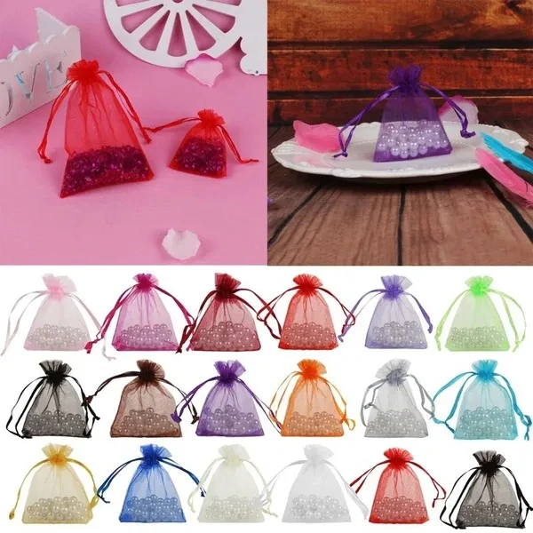 25/50PCS Drawable Party Supply Christmas Favor Jewelry Packing White Pouches Drawstring Pocket Organza Gauze Sachet Gift Bags