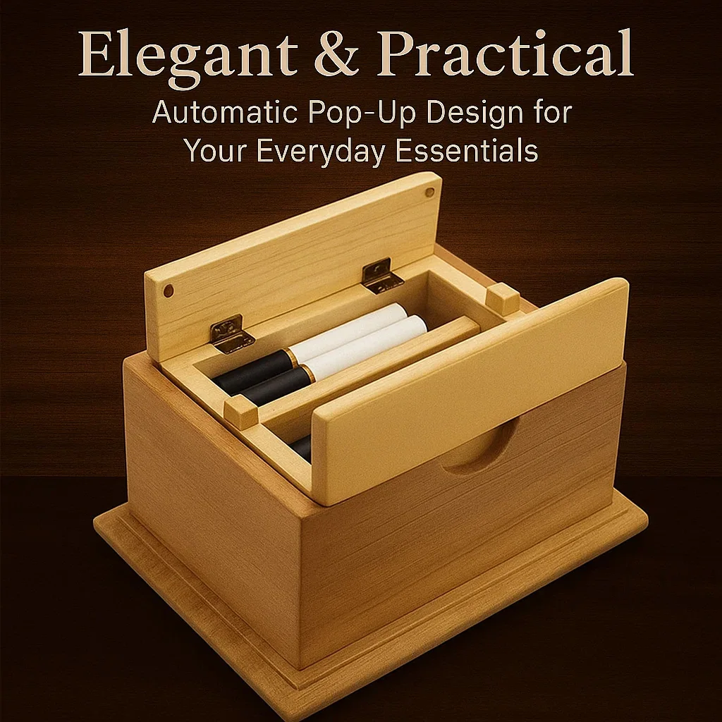 Wooden Automatic Cigarette Case Box | Pop-Up Design | Portable Organizer for Men | Retro Style Gift