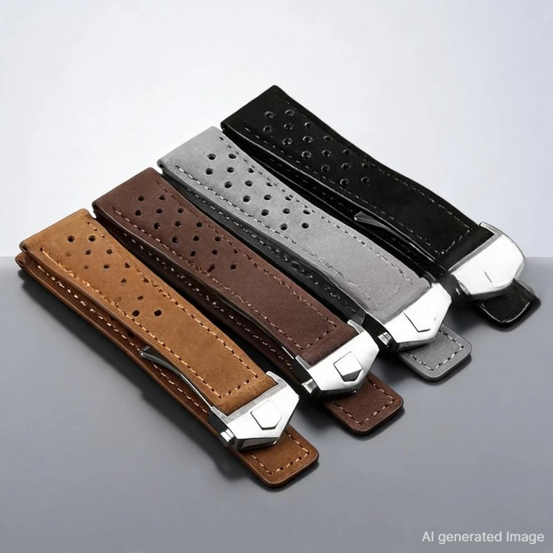 Image of Echtes Kuhleder-Uhrenarmband für Tag Heuer für Carrera-Serie, 20mm 22mm 24mm, für Männer und Frauen, universelle Armbänder.