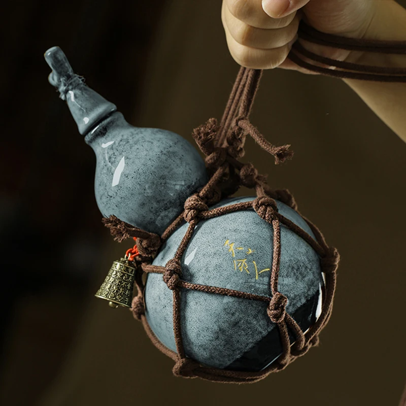 

500Ml Wukong Ceramic Bottle Gourd Cup Destiny of Heaven Net Bag Wine Gourd Set Diagonally Across Calabash Hot Water Kettle Cup