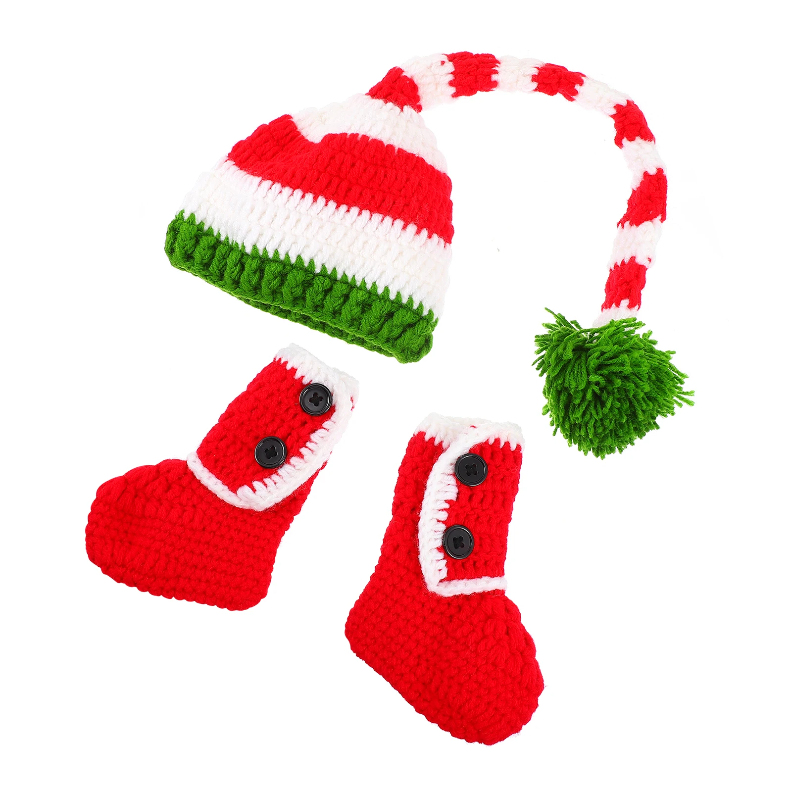 

Baby Long Tail Hat Crochet Knit Booties Warm Winter Caps Photo Props Christmas Gifts Baby Shower Infants Red White Green Design