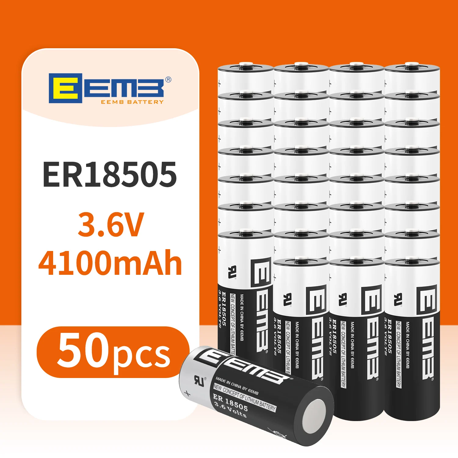 

50PCS EEMB 3.6V Lithium Battery 4100mAh ERbattery18505 Non rechargeable