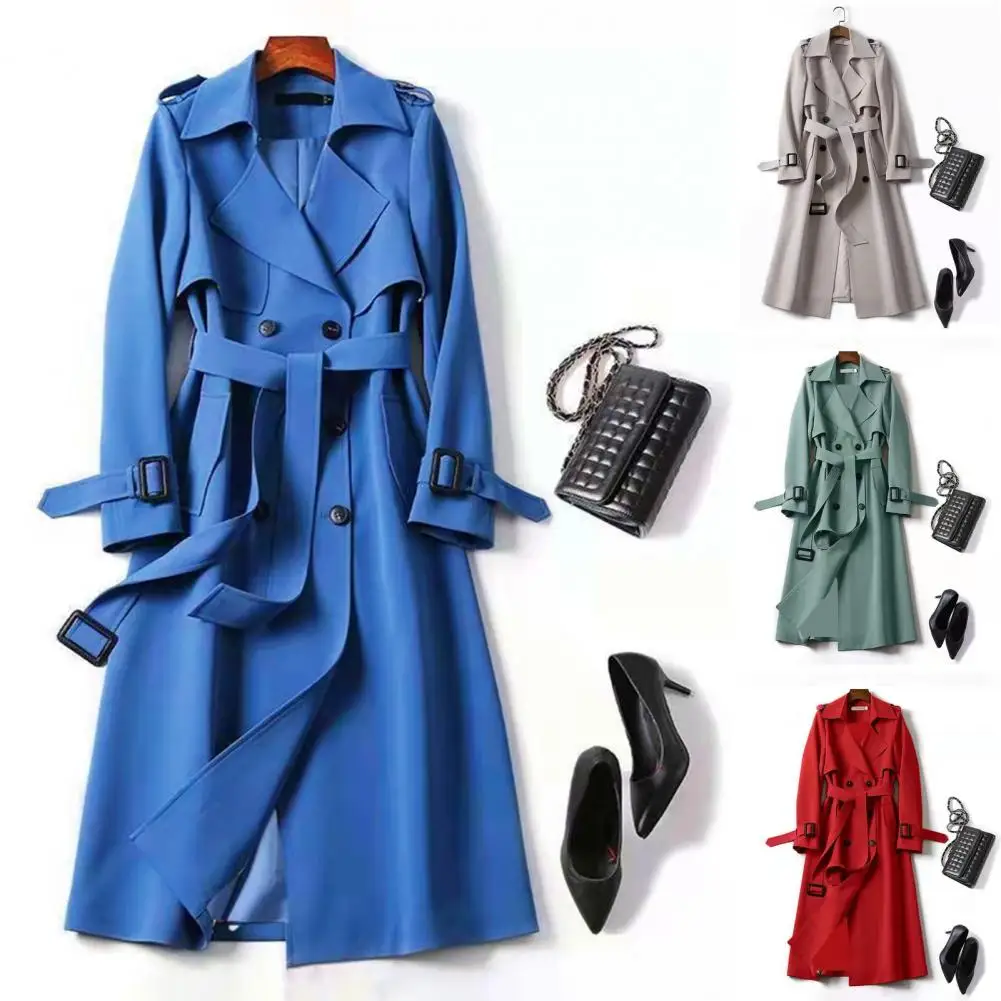 

Women Coat Stylish Women's Double-breasted Trench Coat with Belt Mid-length Design for Fall Winter Fashion Chic for Commuting