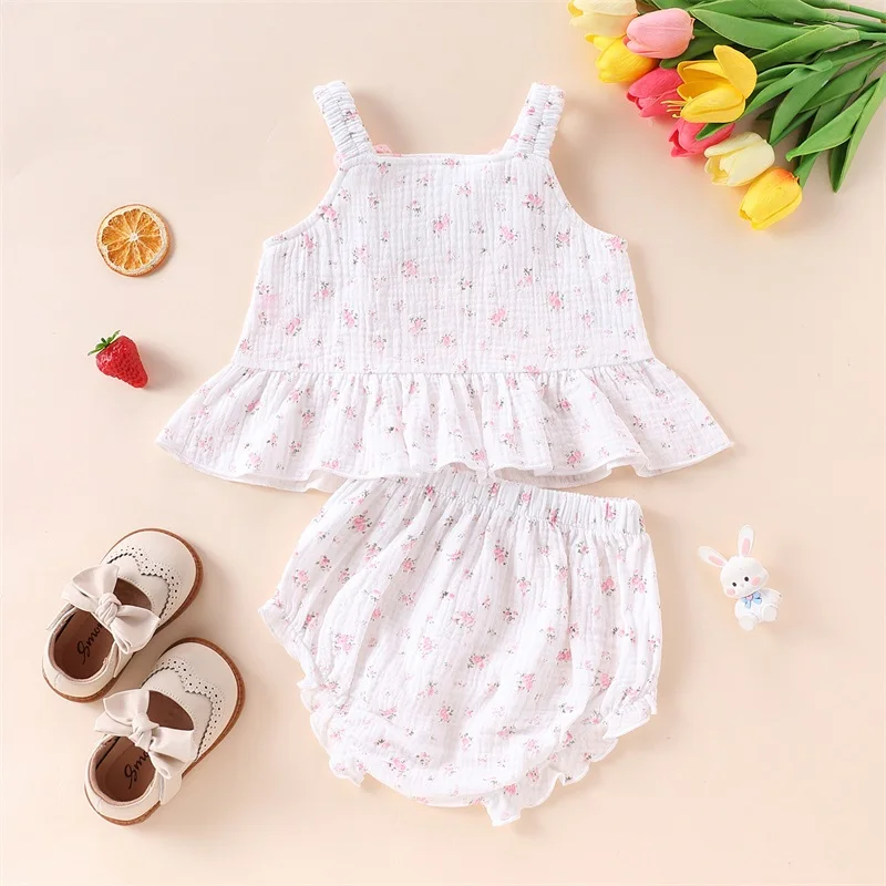 Toddler Girls Tank Top and Shorts Set Sleeveless Floral Print Camisole with Elastic Waistband Shorts for Summer Beach Outfit