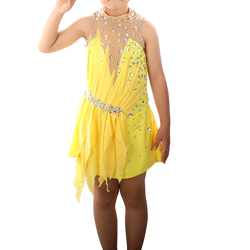 Customized Figure Skating Costume, Children'S Skating Skirt, Yellow Sleeveless Figure Skating Competition Suit