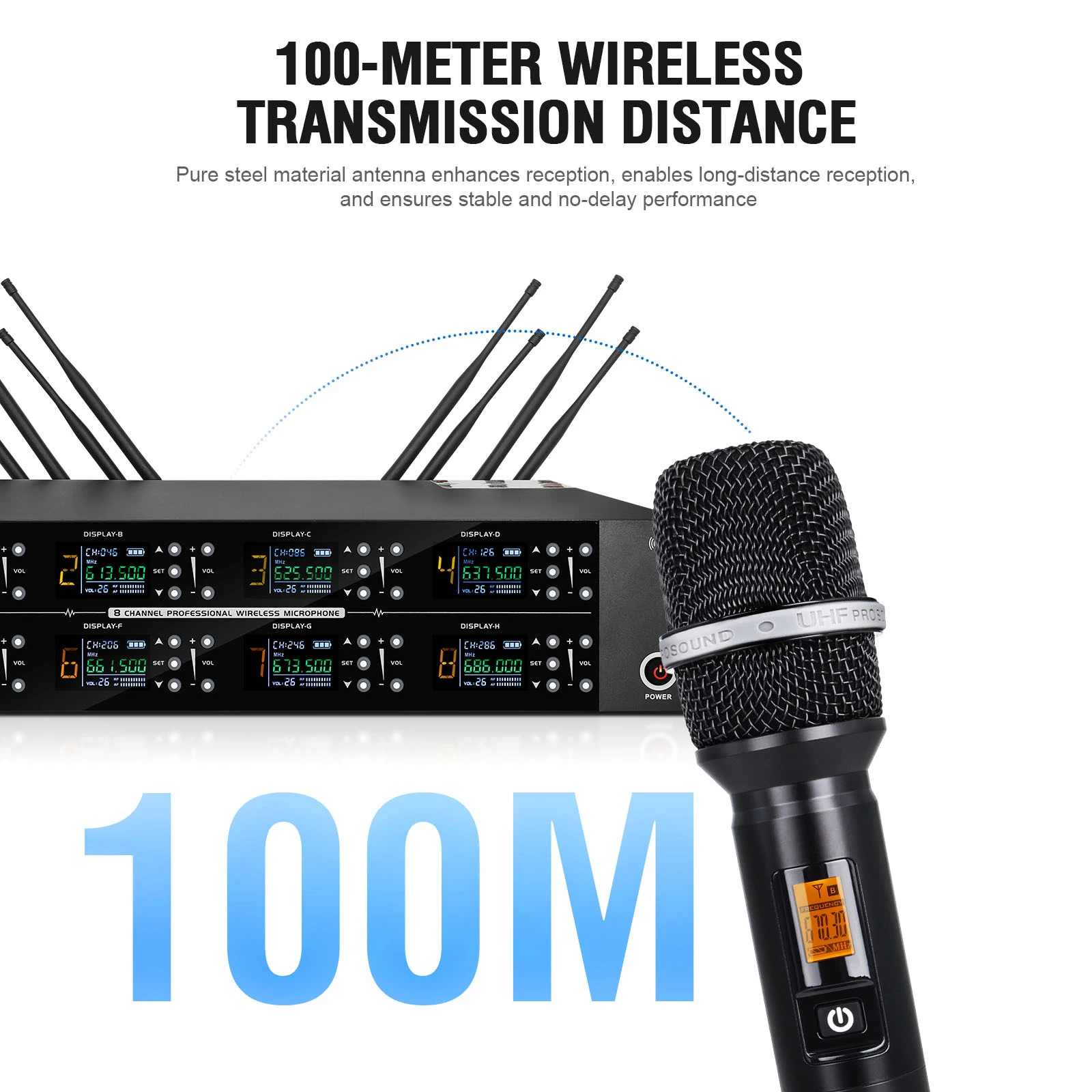 GOOERMI T8 Professional UHF Microphone Wireless System Dynamic Microphone Hand Mic Lavalier Microphone Stage 8 Channels Micropho