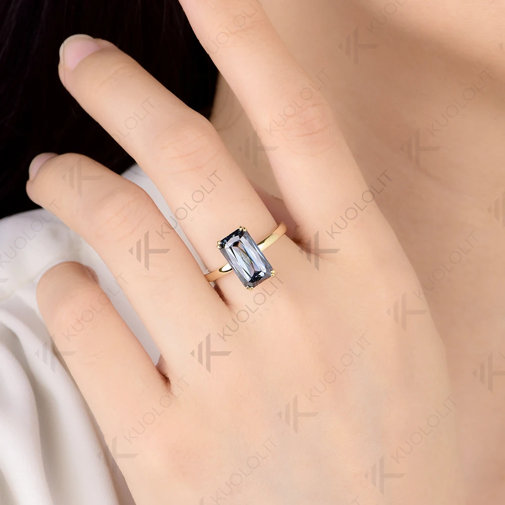 Kuololit 5CT متقاطع الأزرق مويسانيتي الدائري للنساء الصلبة 14K 18K الذهب الأصفر خاتم الخطوبة لهدايا عيد الميلاد الذكرى