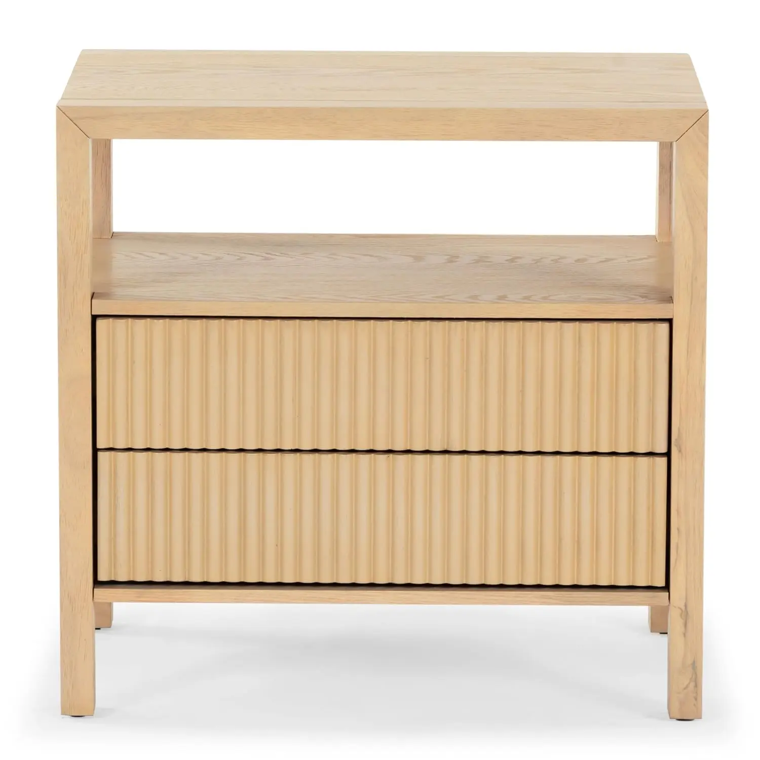 Oak Brown 2-Drawer Reeded Nightstand Fully Assembled Bedside Accent Table, Customized