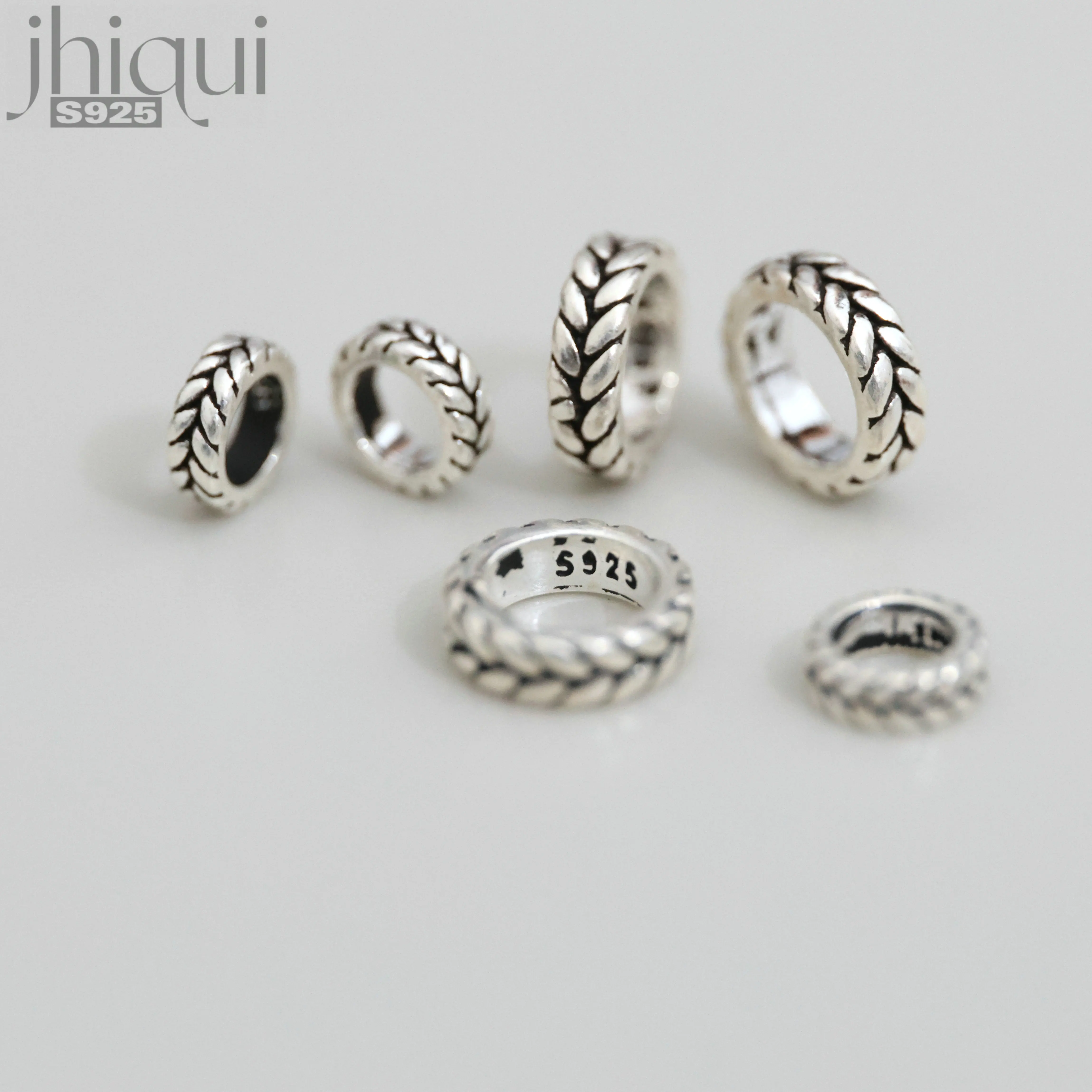 

2pcs 100% Solid 925 Sterling Silver Retro Wheat Spacer Beads for DIY Fine Jewelry Finding JQ0062