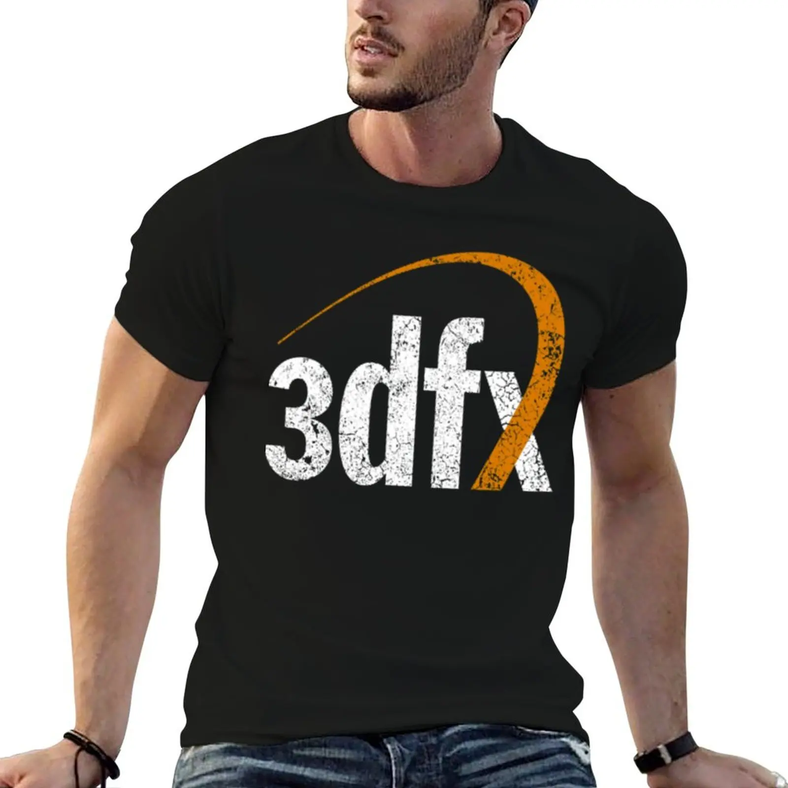 Camiseta 3DFX con efecto desgastado, camisetas de anime para hombre, camisetas gráficas para hombre, camiseta de algodón de alta calidad